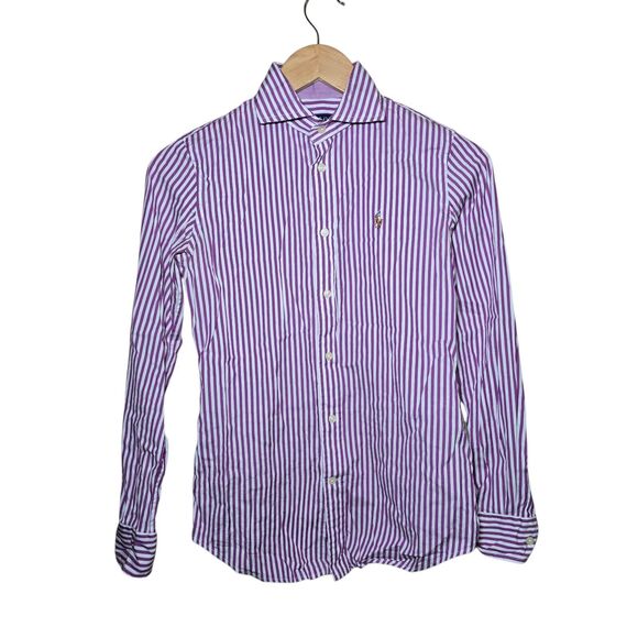 Polo Ralph Lauren Women’s 2 Slim Stretch Purple White Striped Button-Up Shirt - Picture 1 of 8